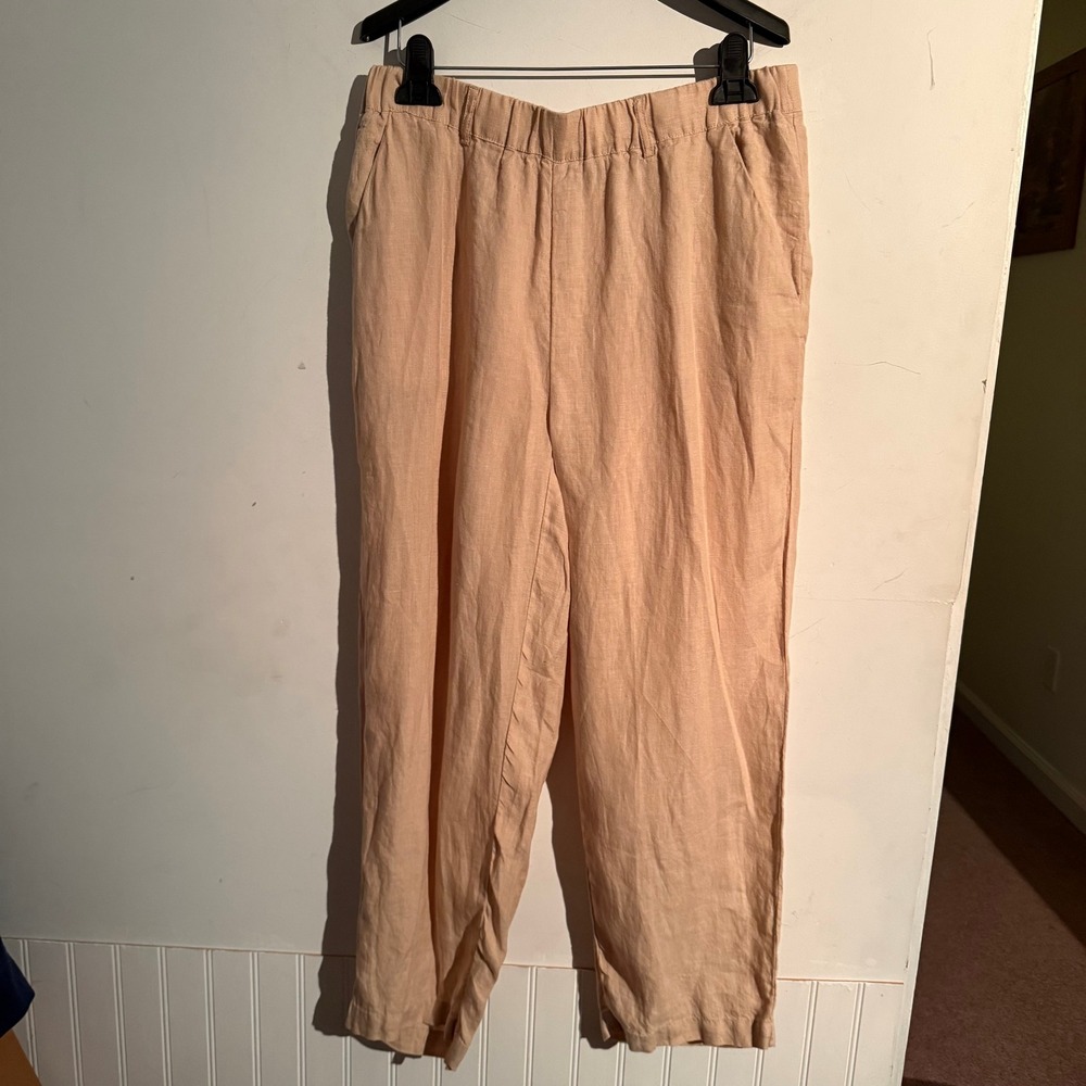 Quince Medium Wide Leg Linen Pull On Crop Pant Flax Pockets Boho‎ Cottagecore